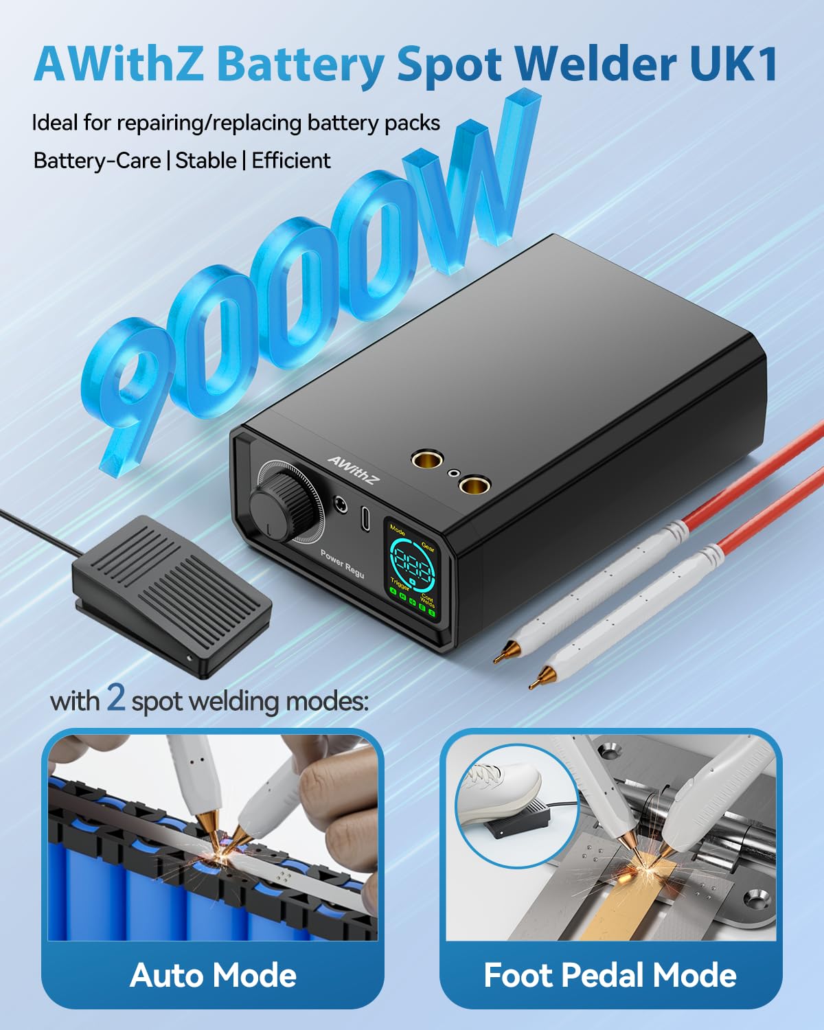 AWithZ 9000W control panel with rotary knob enables precise power settings.