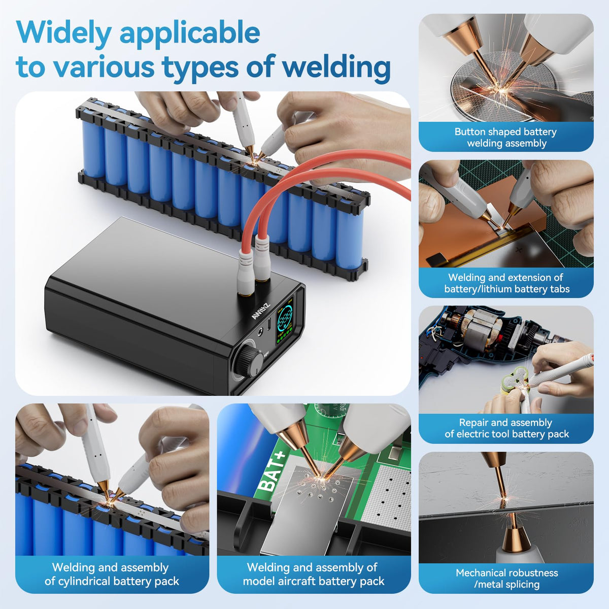 AWithZ dual pulse output supports stable welds across diverse cell sizes.