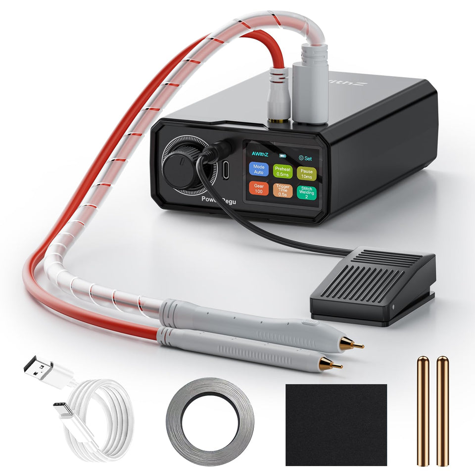 AWithZ spot welder control panel with rotary knob for precise power adjustment.