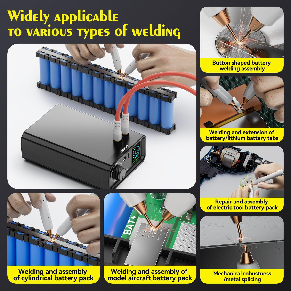 AWithZ dual pulse output enables reliable welds on different battery types.