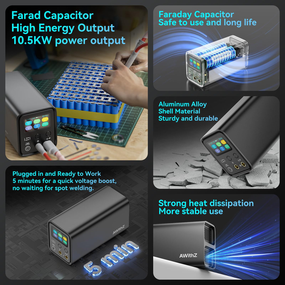AWithZ UF20B power input connects to 100-240V for versatile worldwide use