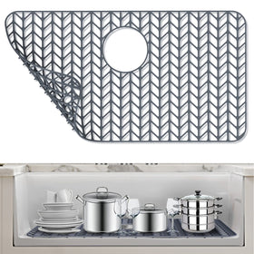 AWOKE silicone sink protector 26x14 on grey sink bottom protects against scratches