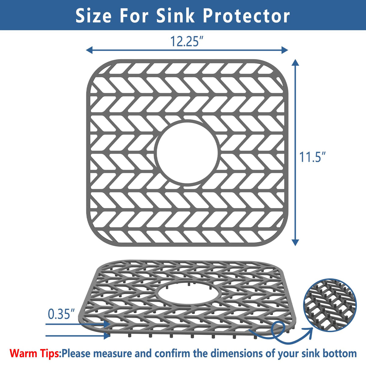 AWOKE protector shows centered drain hole to optimize water flow and quick dry.