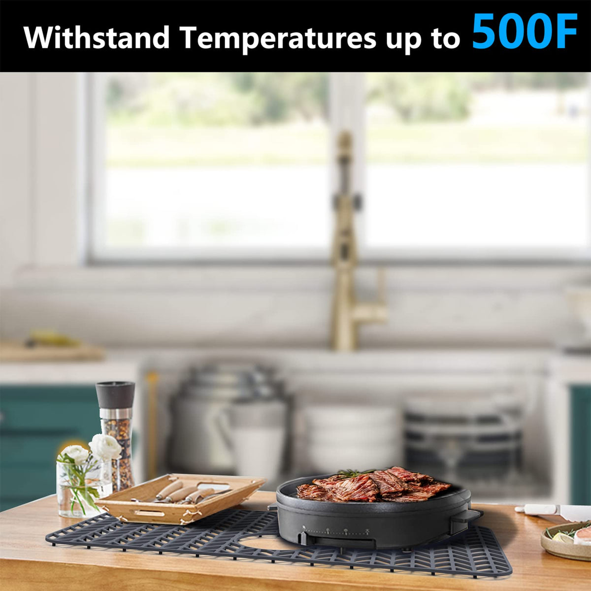 AWOKE Sink Protector Mat dishwasher-safe surface simplifies cleaning after meals.