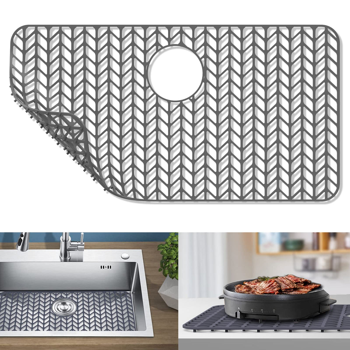 AWOKE Sink Protector Mat full view highlights ample coverage for standard sinks and easy cleanup.