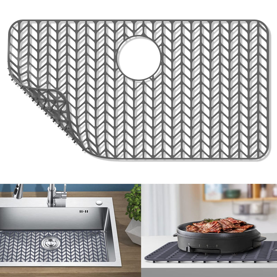 AWOKE Sink Protector Mat full view highlights ample coverage for standard sinks and easy cleanup.