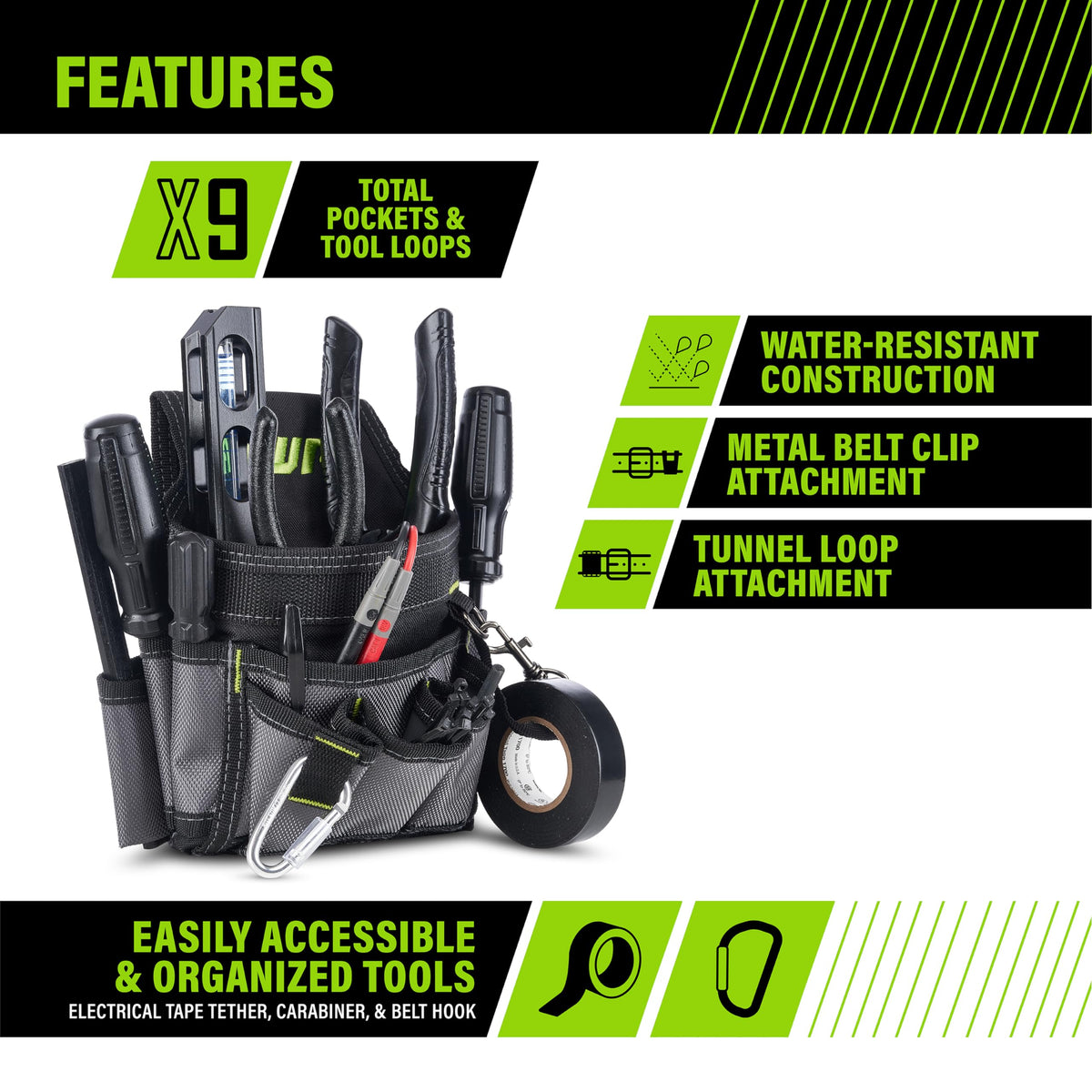 AWP Ballistic Nylon Mini Tool Pouch carabiner hook enables easy tool or key attachment.