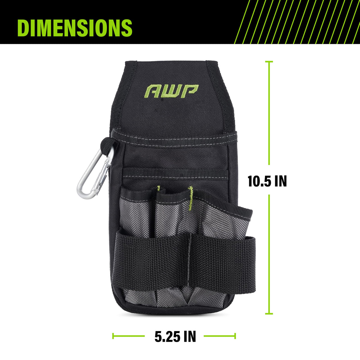 Carabiner-equipped belt organizer by AWP for secure tool or key attachment