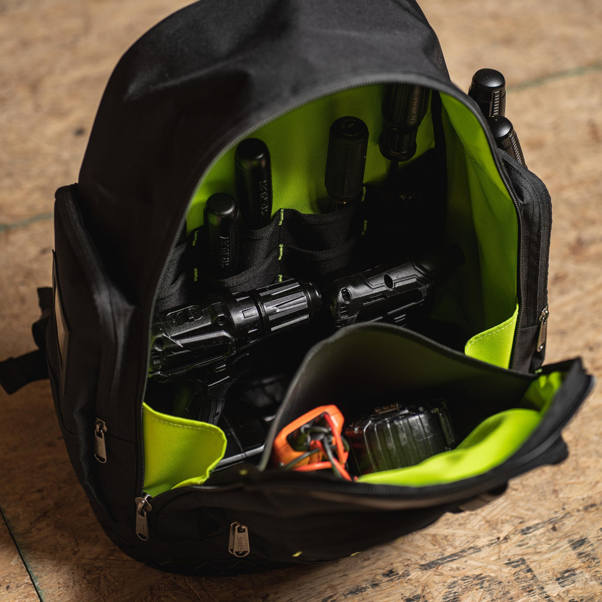 AWP Extreme Tool Backpack interior layout showing 23 pockets for organized storage