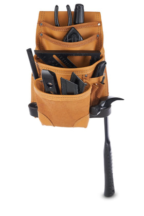 AWP Genuine Leather Premium Tool Pouch carabiner clip adds versatile attachment options for small tools.