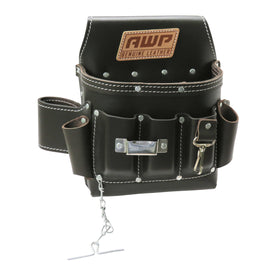 AWP Genuine Leather Premium Tool Pouch front view with durable belt-access storage.