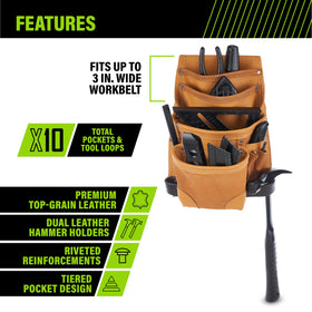 AWP Genuine Leather Premium Tool Pouch side pocket layout enables quick tool access on site.