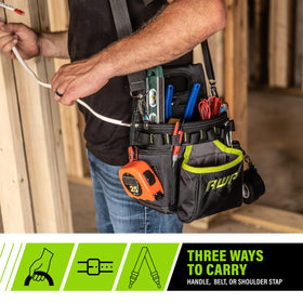 AWP Premium Leather Utility Bag with belt clip provides durable organization for daily construction tasks.