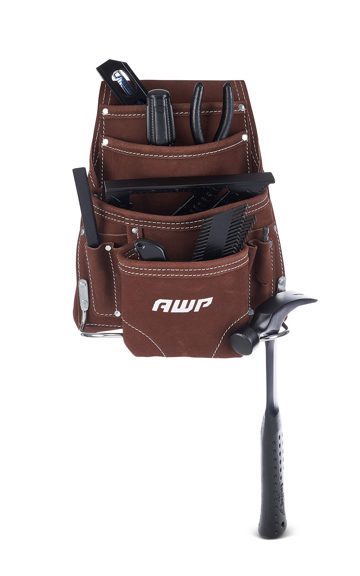 AWP Premium Tool Pouch opened to show seven pockets for organized tools.