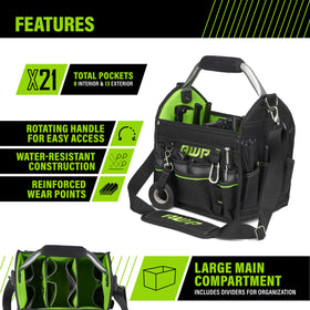 AWP Pro Tool Tote shows water-resistant construction in rugged use
