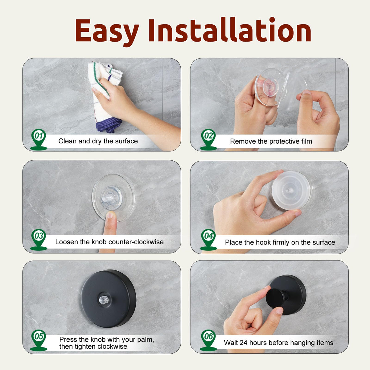 Awrose glass-door suction hook adheres to smooth tile and glass.