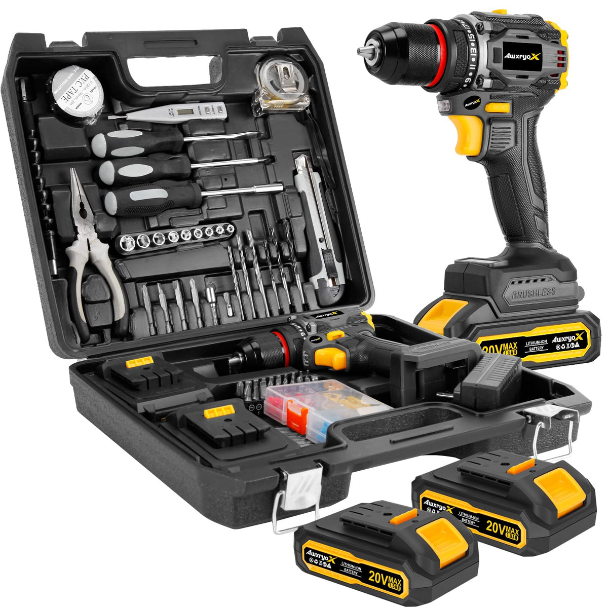 AwxryoX brushless compact drill shown for portable home repairs