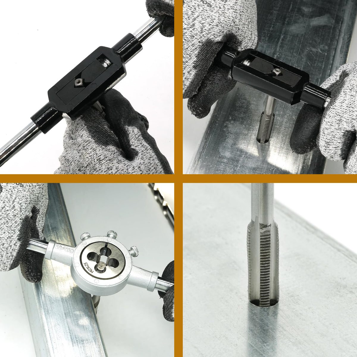 Axelord hardened GCr-15 alloy steel tools withstand demanding threading tasks.