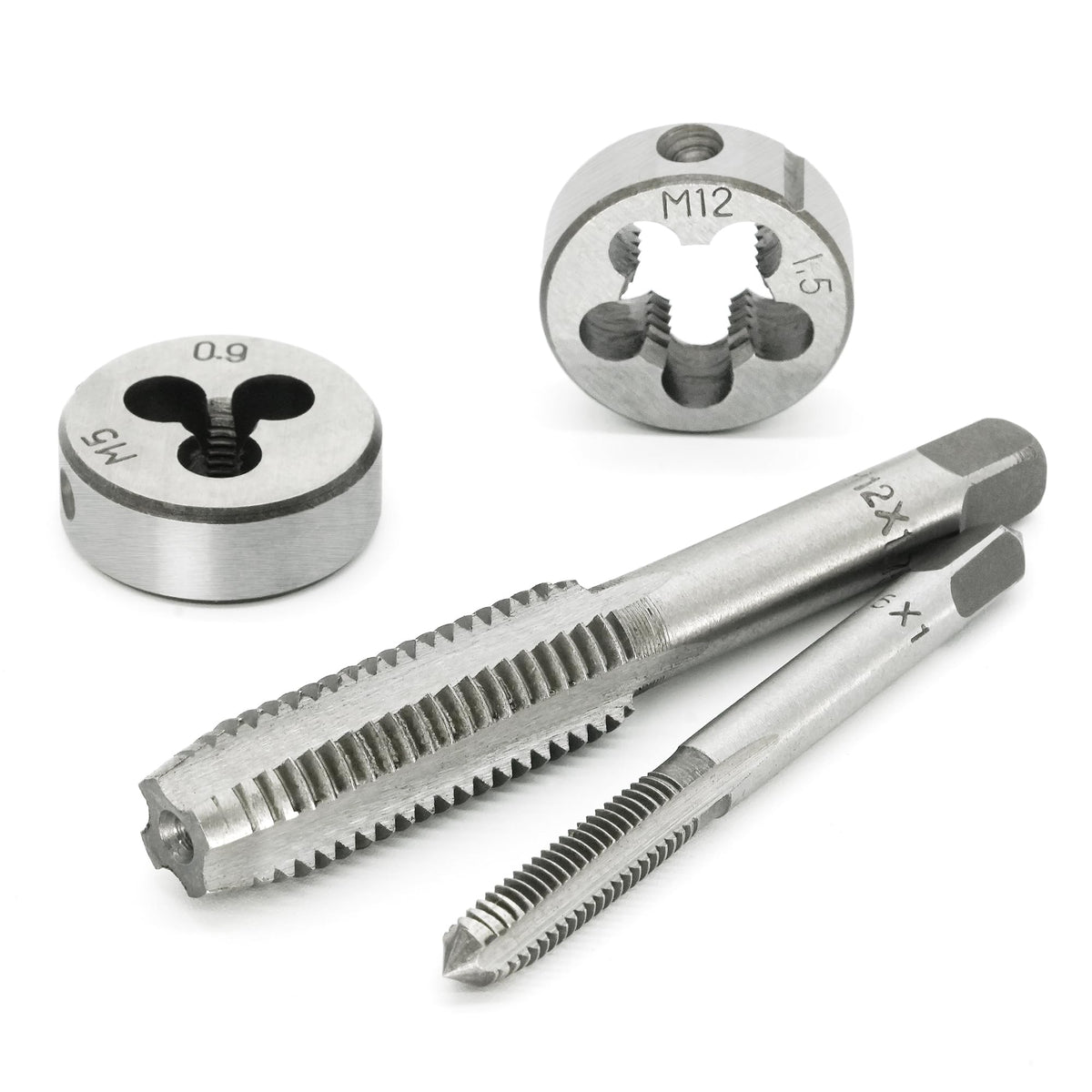 Axelord taps and dies for metric M3–M12 provide precise threading options.