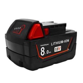 Axemdeyno M18 8.0Ah exterior battery powering longer work sessions with Milwaukee tools.