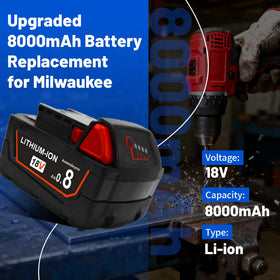 Axemdeyno M18 8.0Ah battery with LED display showing charge level for easy monitoring.