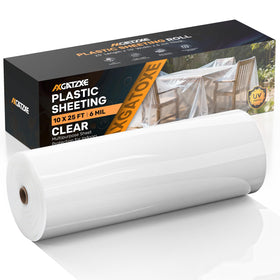 Axgatoxe 6 mil heavy-duty plastic sheeting protects floors during painting.