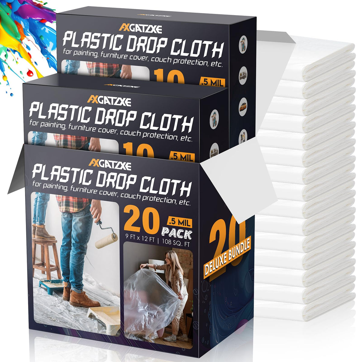 Axgatoxe drop cloth 12x9 ft protecting floor during painting.