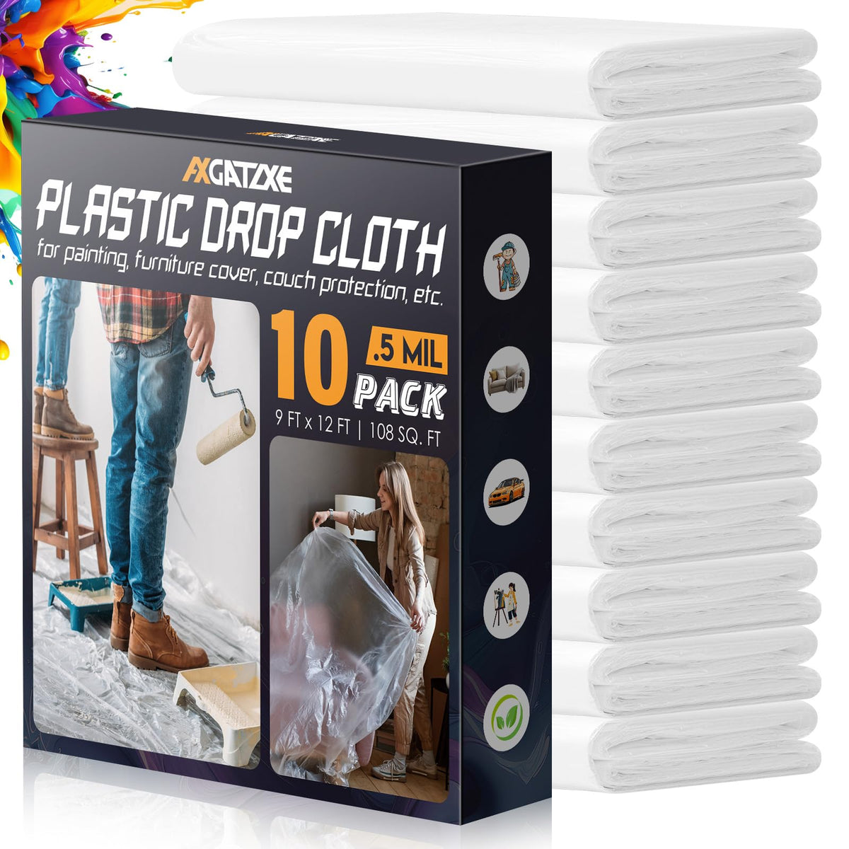 Axgatoxe drop cloth quick-room coverage for mess-free painting.
