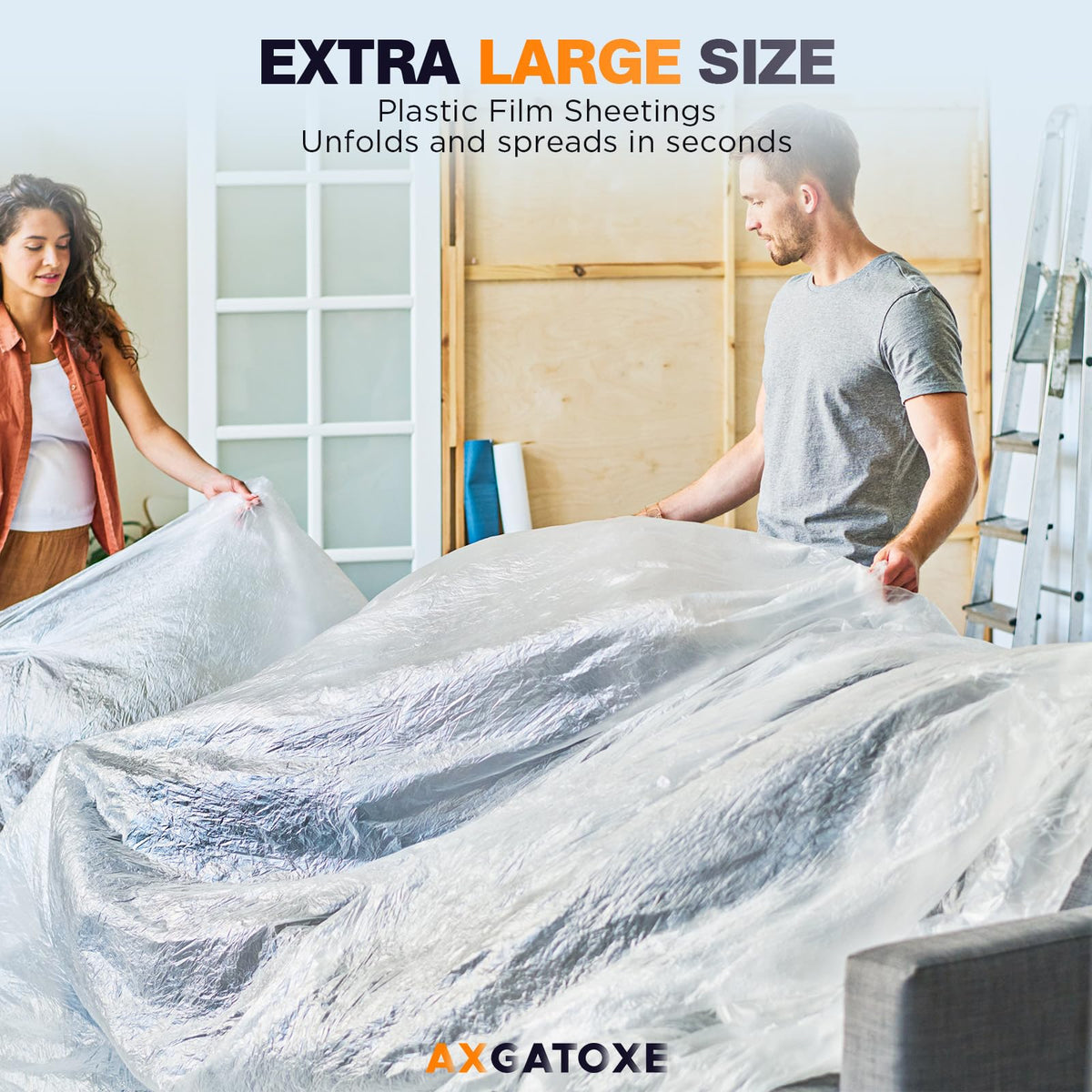 Axgatoxe drop cloth furniture cover shields upholstery from dust.