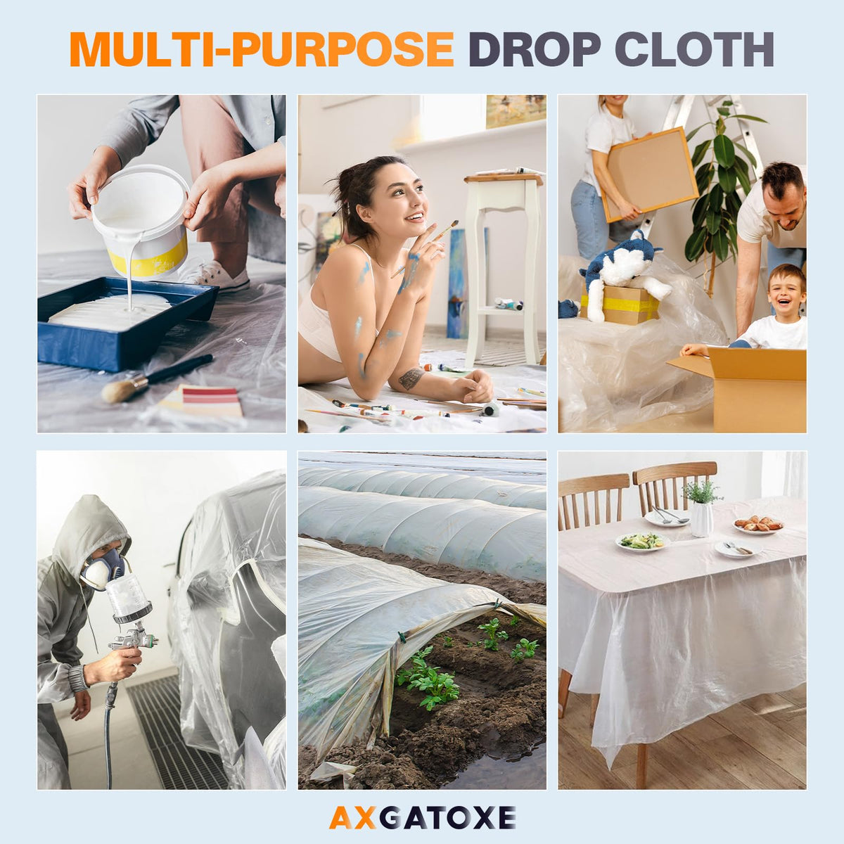 Axgatoxe drop cloth large-area coverage for big surfaces.