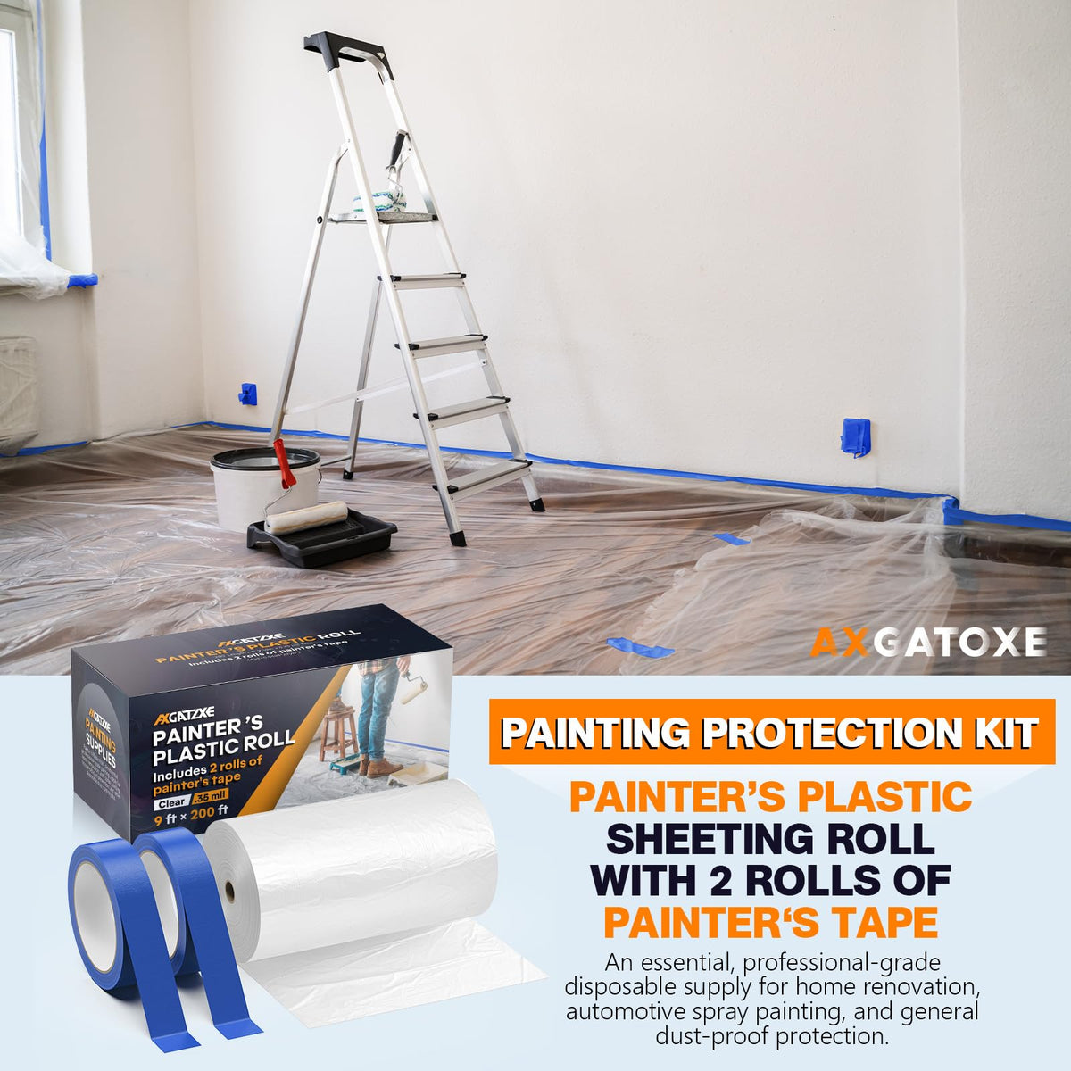 Axgatoxe includes two rolls of painter's tape for clean edges.
