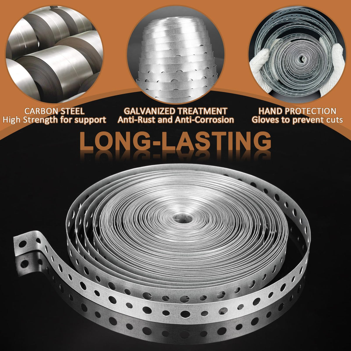 AxiSculpt galvanized steel hanger strap ready for secure pipe support.