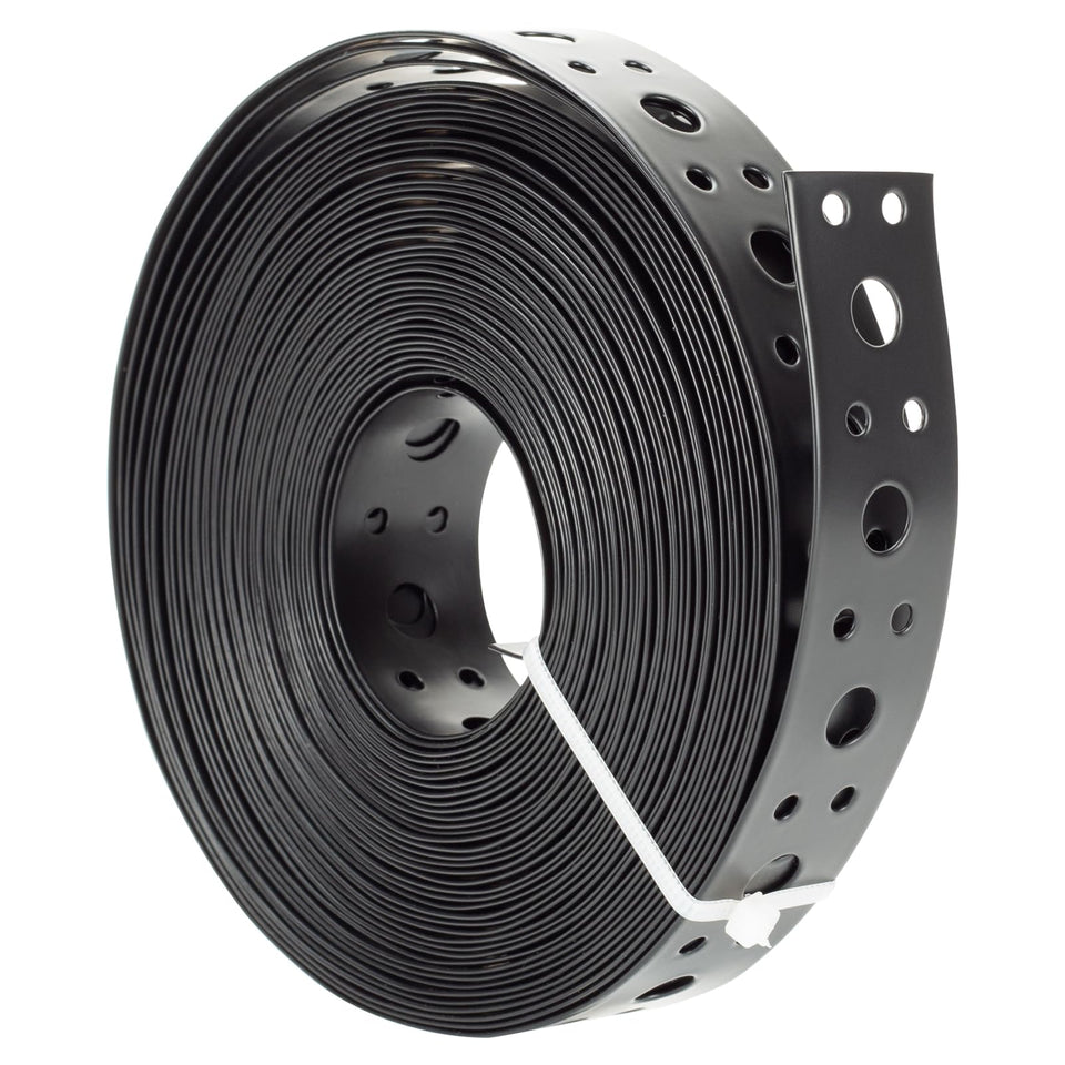 AxiSculpt metal strap 1in-33ft with holes secures pipes efficiently.