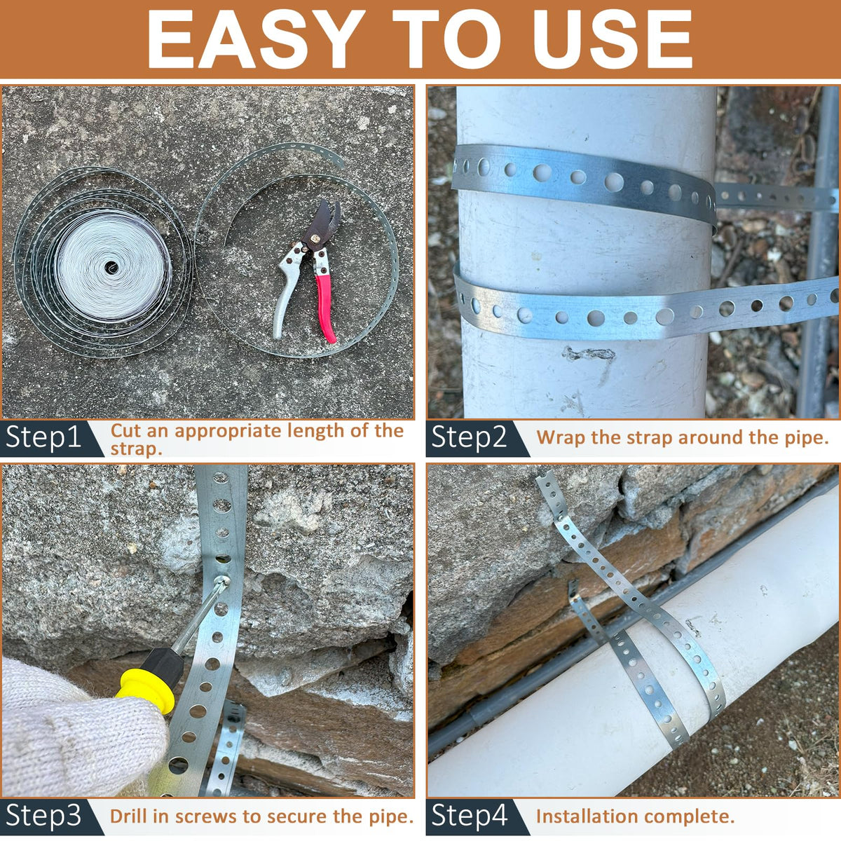 AxiSculpt pipe strap in use for DIY pipe mounting.