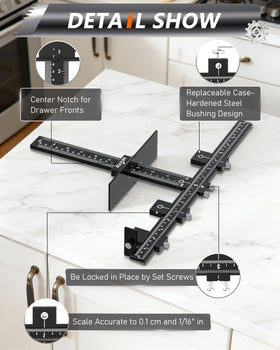 AXIUM aluminum construction highlights the durable cabinet jig.