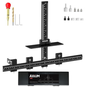AXIUM cabinet hardware jig front view with precision guides.
