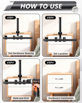 AXIUM jig in use during cabinet handle installation.