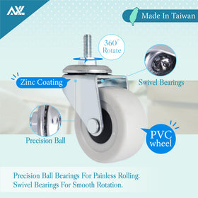AXL swivel casters enable easy turning for carts and shelves