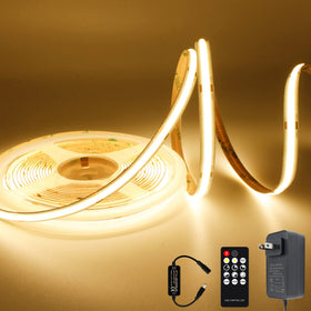 AXMOTUT COB LED strip light 3000K warm white for even living room illumination.