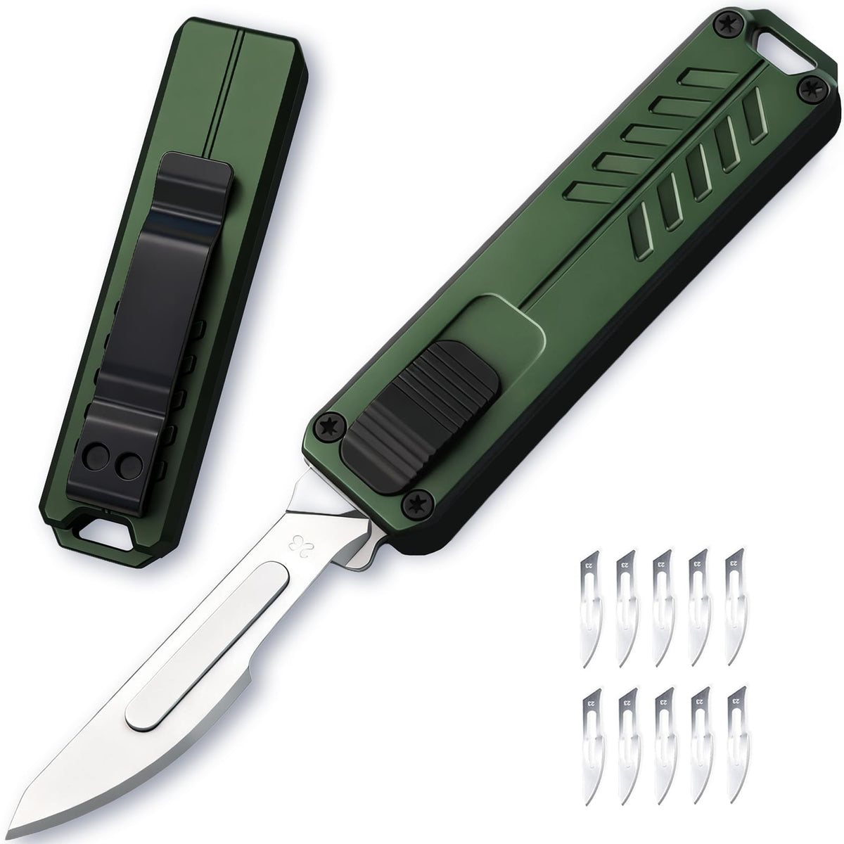 Axsuerto automatic knife front view, compact design ideal for everyday tasks