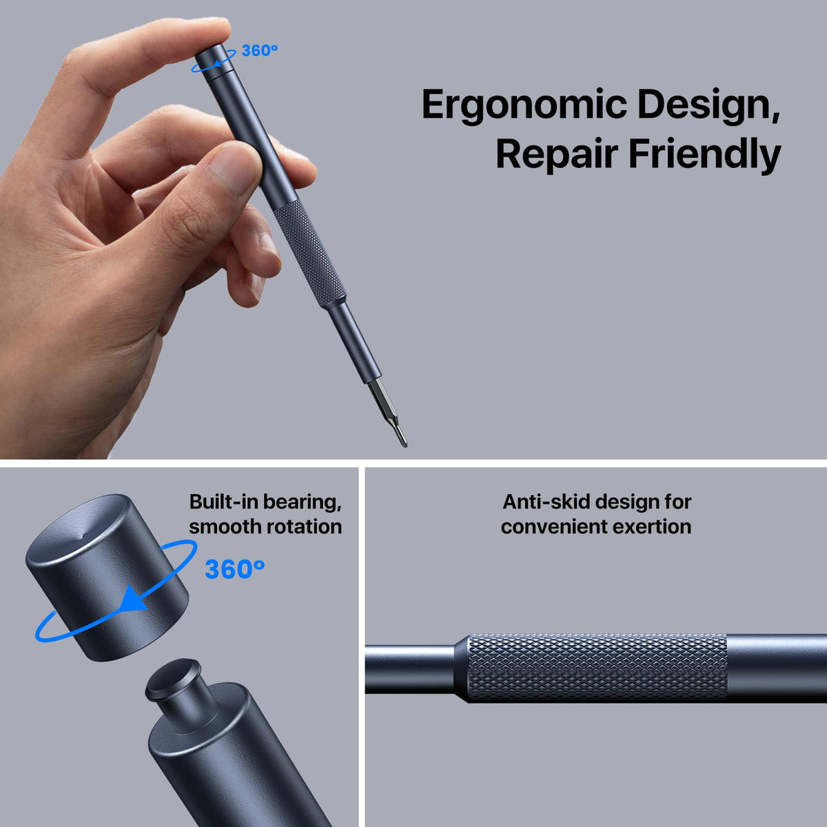 Ergonomic swivel cap on AXTH set enables smooth, precise screw turning.
