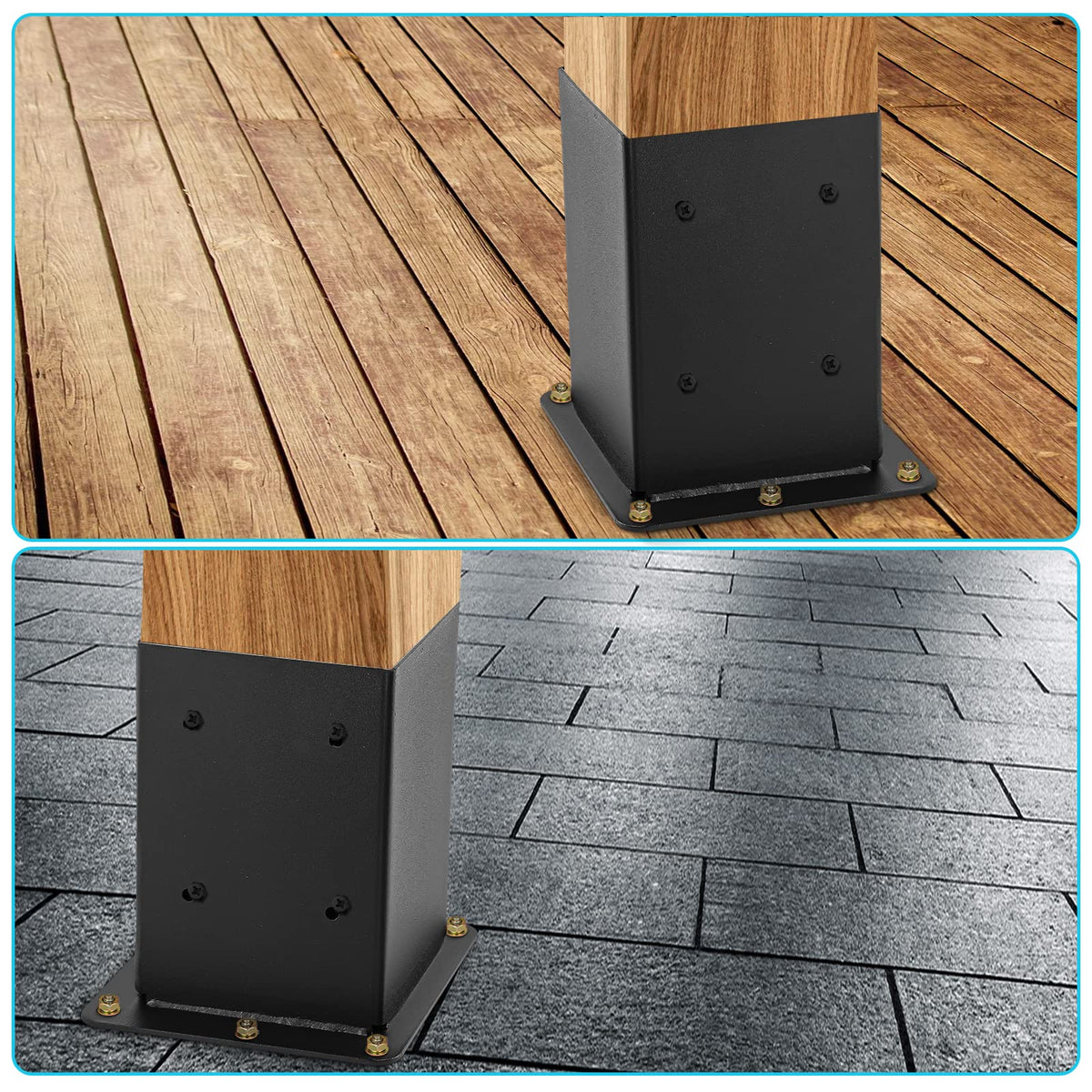 AXWHYS deck/post base in-use example for fences and pergolas.