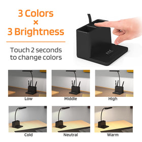 AXX Black LED desk lamp pen holder keeps pens organized at hand