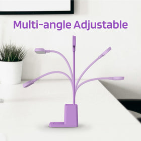 AXX Purple Desk Lamp enhances a dorm room workspace setup.