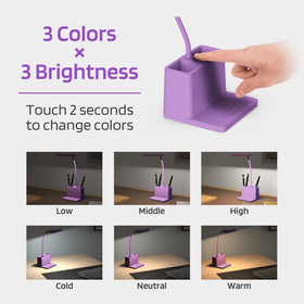 AXX purple desk lamp with flexible gooseneck for precise task lighting.