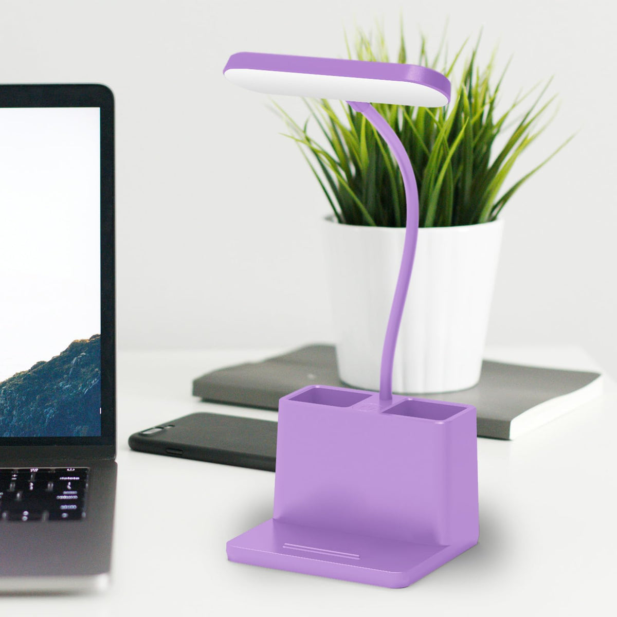 AXX Cute Purple Desk Lamp with rechargeable battery enables cordless use during study.