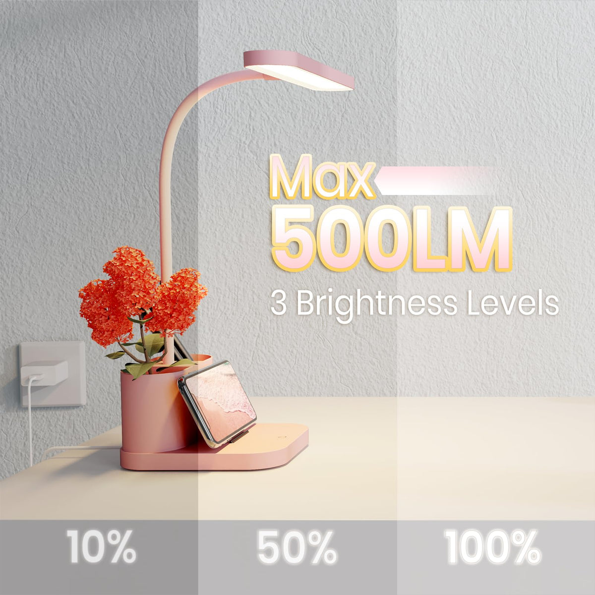 AXX pink desk lamp dimmable LED ensures eye-friendly brightness for late-night work.