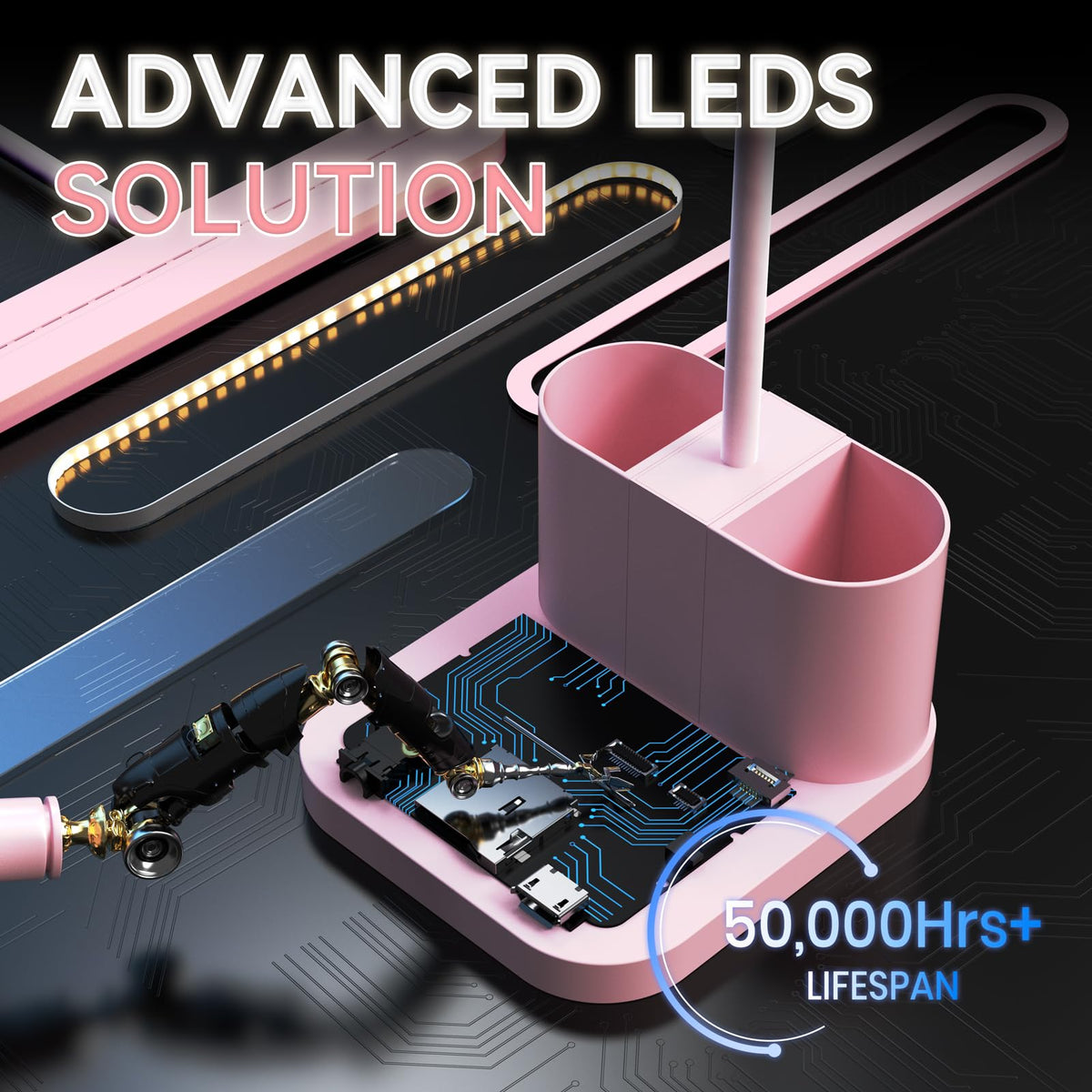 AXX pink desk lamp phone mount supports hands-free video calls and convenient multitasking.