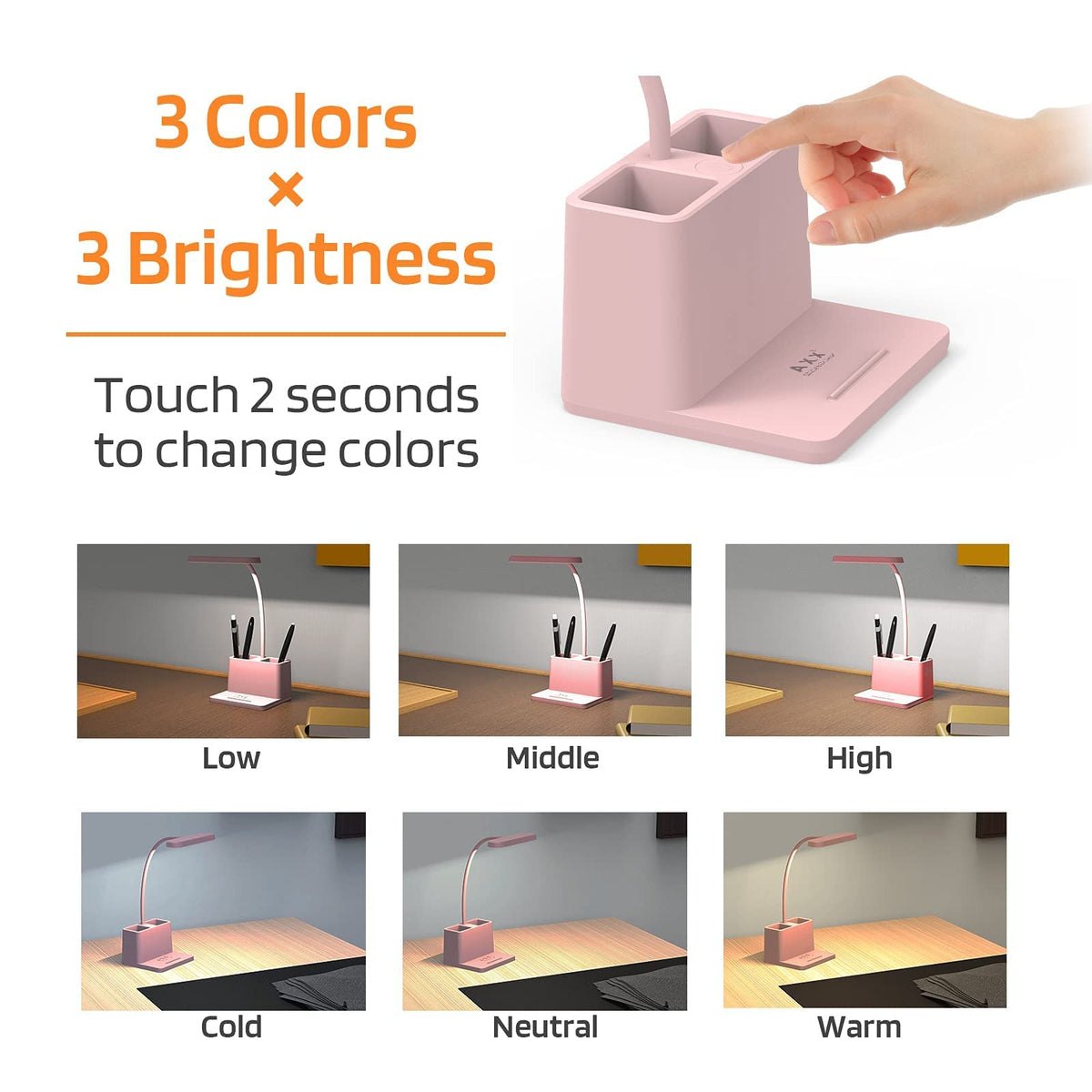 AXX Rechargeable desk lamp with USB power keeps your workspace tidy and cord-free.