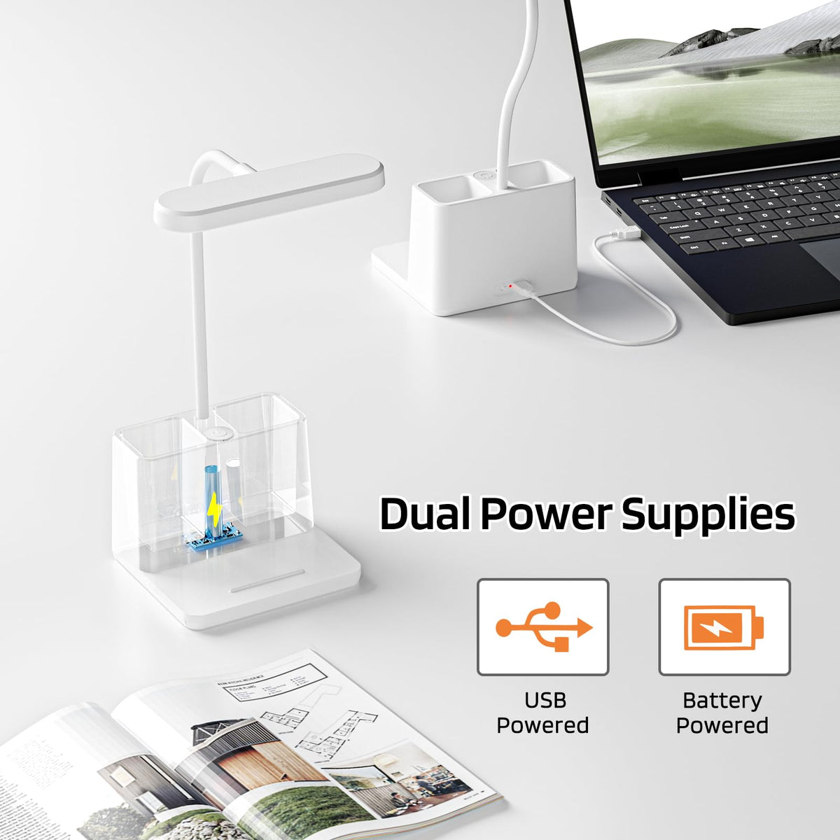 AXX gooseneck desk lamp on any desk, adjustable lighting in seconds